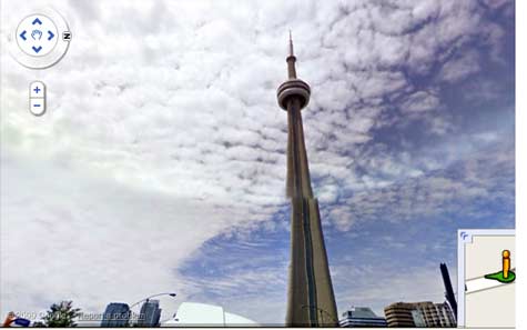 Top half of CN Tower is off kilter - Google Streetview
